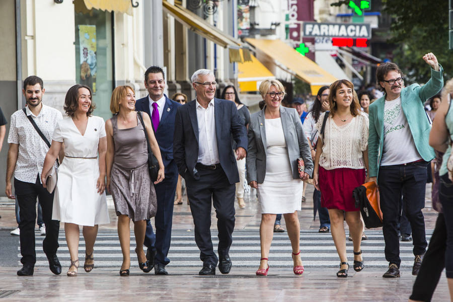 13-06-2015  Llegada de los nuevos ediles de Compromis al Ayuntamiento de Valencia el día de la investidura de Joan Ribó como alcalde de Valencia