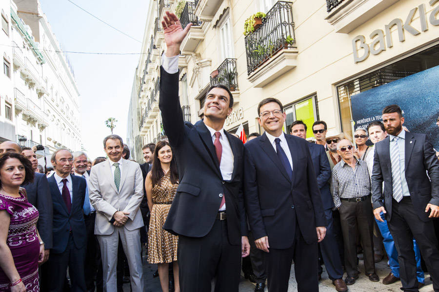 28-06-2015 Pedro Sanchez, Zapatero y Puig en Investidura de Ximo Puig en las Cortes Valencianas